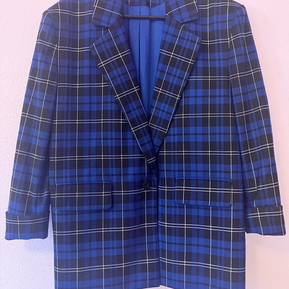 Alice + Olivia Black and Blue Checkered Blazer - Picture 6 of 8